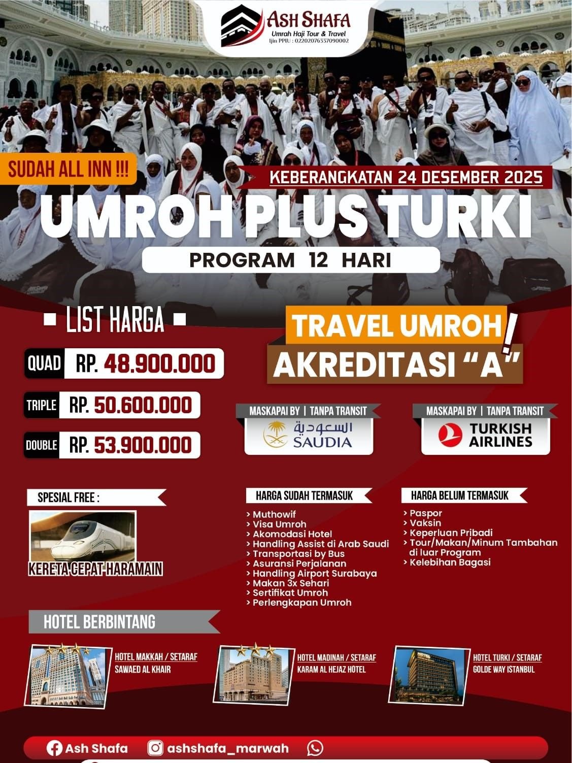 Paket Umroh Plus Turki 12 Hari