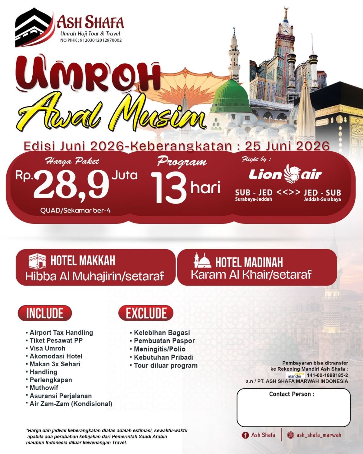 PAKET UMROH AWAL MUSIM 13 HARI BULAN JUNI